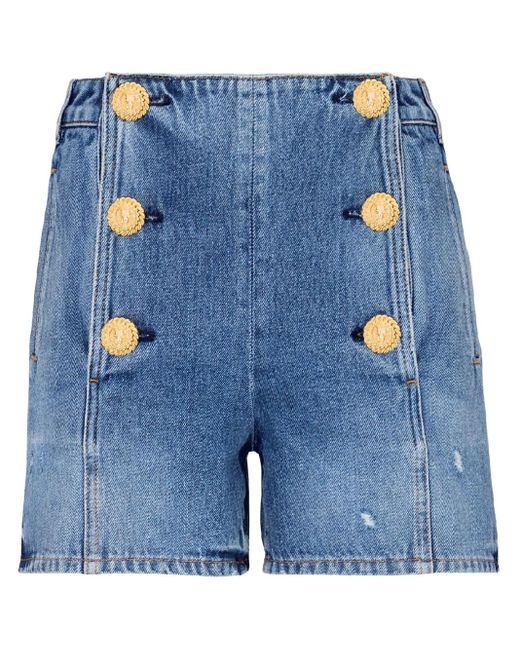 Balmain Blue High-Waisted Denim Shorts