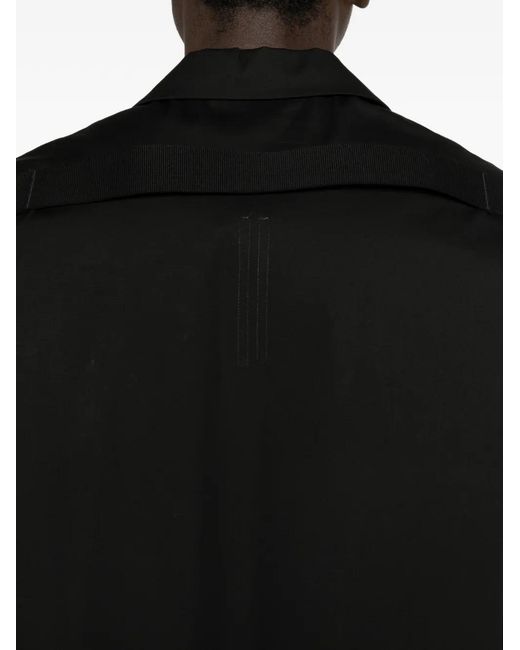 Rick Owens Black Shirt With Flap Pocket And Camp Collar for men