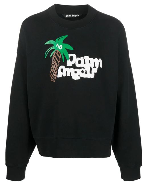 Palm Angels Black Printed Cotton Sweatshirt for men