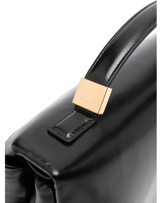 Marni Black Leather Tote Bag With Prisma Logo