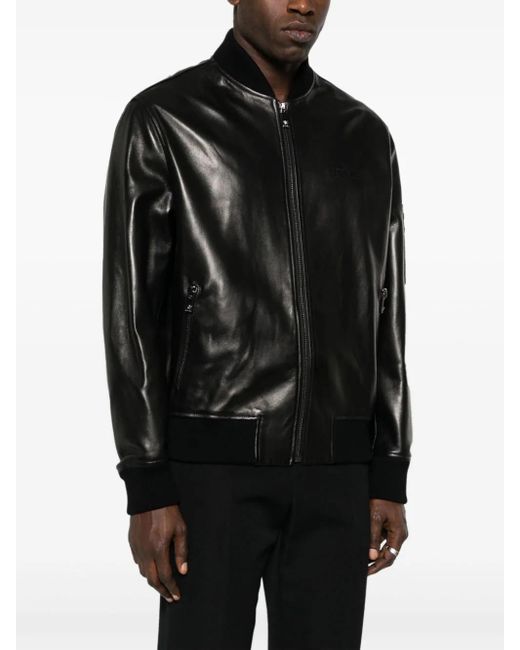 Versace Black Leather Bomber Jacket For Ss24 for men