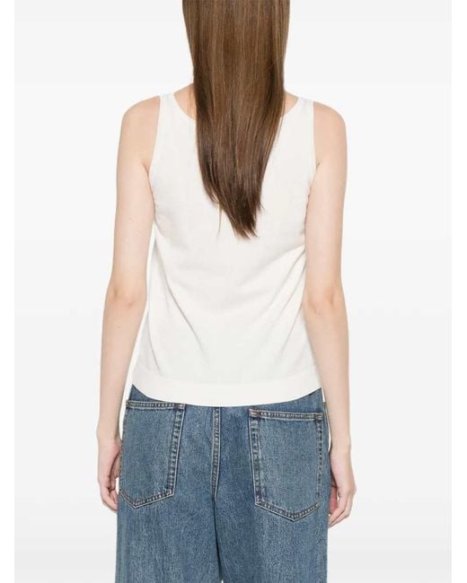 Max Mara White Pumano Tank Top With Wide Neckline