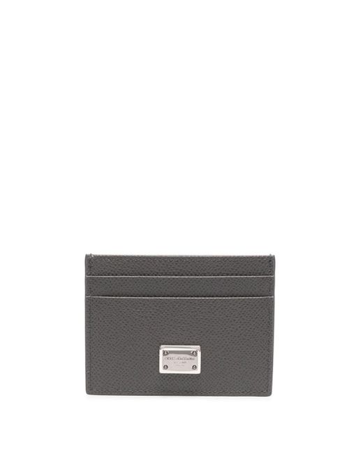 Dolce & Gabbana Gray Leather Card Holder With Logo Plaque for men