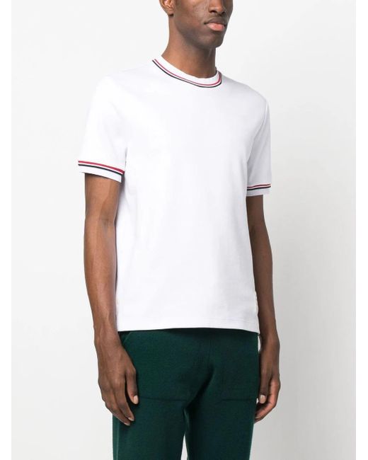 T-Shirt Girocollo Con Applicazione di Thom Browne in White da Uomo