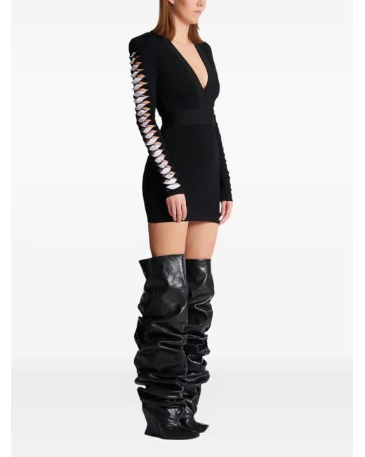 Balmain Short V-Neck Dress in Black | Lyst Balmain Short V-Neck Dress in Black | Lyst