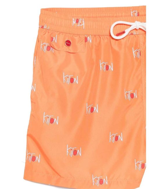Kiton Orange Swim Trunks With Drawstring And Logo for men