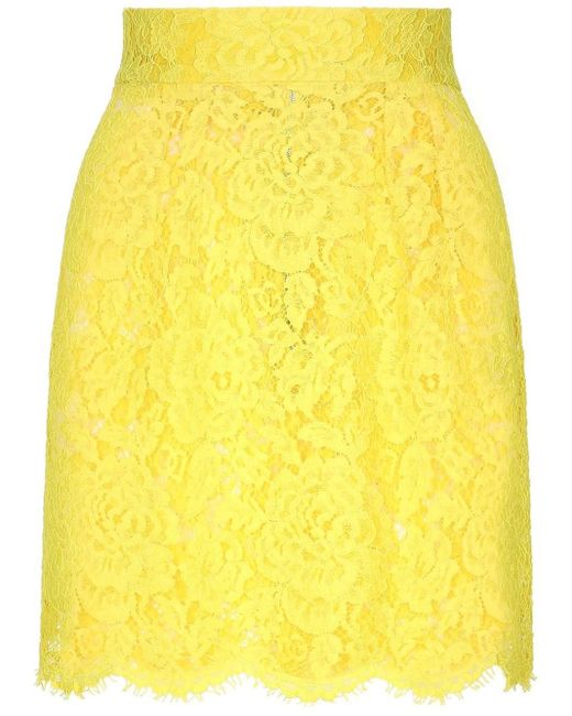 Dolce & Gabbana Yellow Floral Lace Mini Skirt