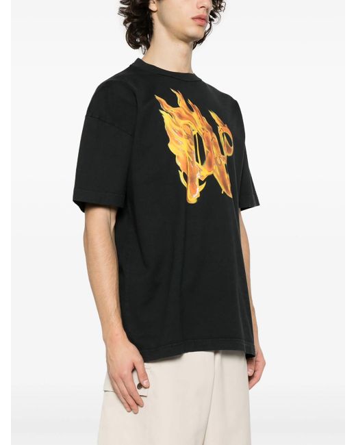 Palm Angels Black Burning Pa-print T-shirt for men
