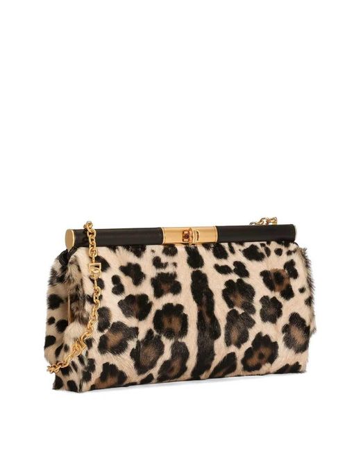 Dolce & Gabbana Black Marlene Leopard Print Goatskin Shoulder Bag