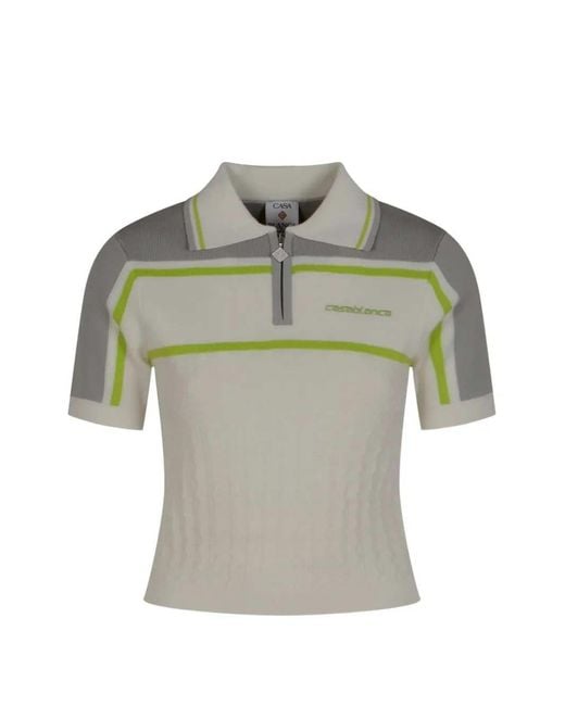 Casablanca Gray Striped Zip-Up Polo Shirt