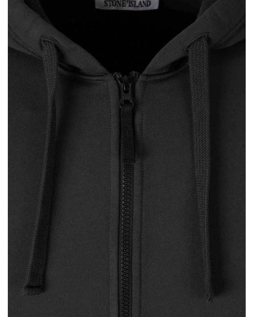 Stone Island Black Zip-Up Hoodie With Logo Patch for men