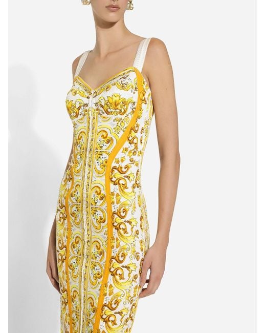 Dolce & Gabbana Metallic Maiolica Print Silk Charmeuse Bustier Dress