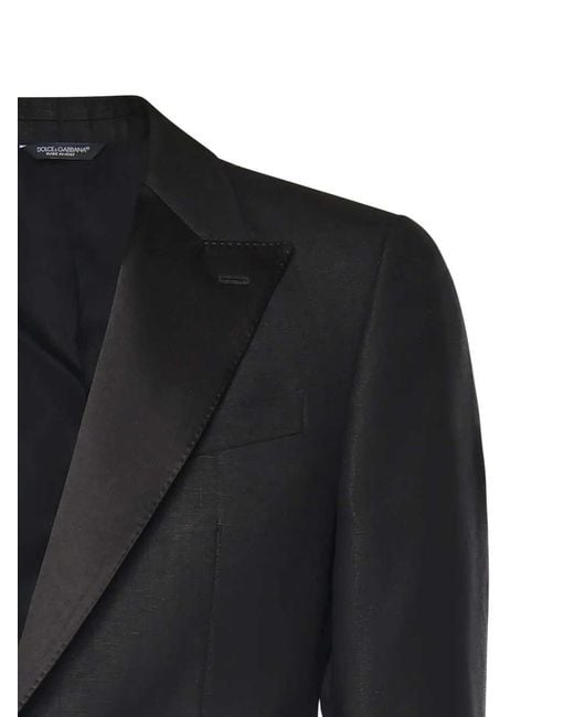 Dolce & Gabbana Black Costume À Simple Boutonnage En Toile De Lin for men