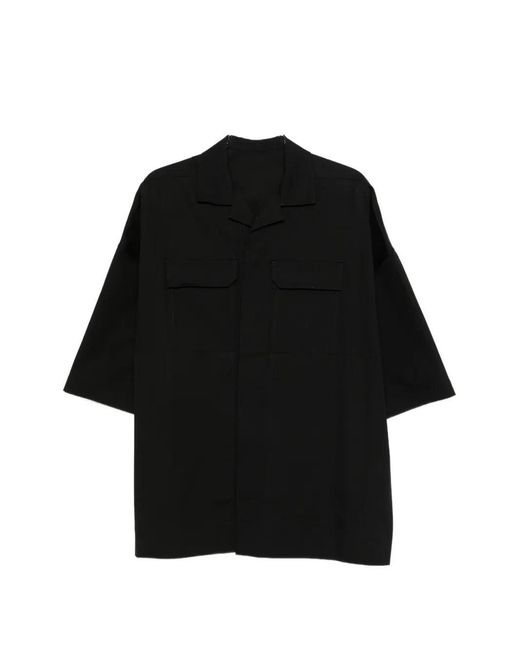 Rick Owens Black Shirt With Flap Pocket And Camp Collar for men