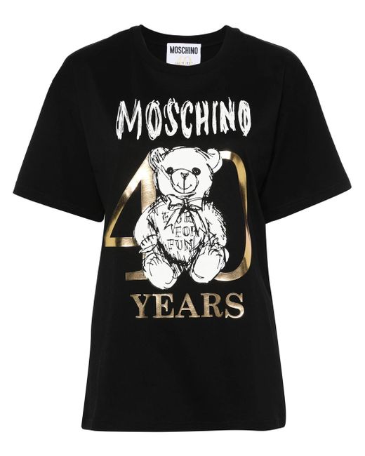 T-Shirt Con Stampa Teddy Bear di Moschino in Black