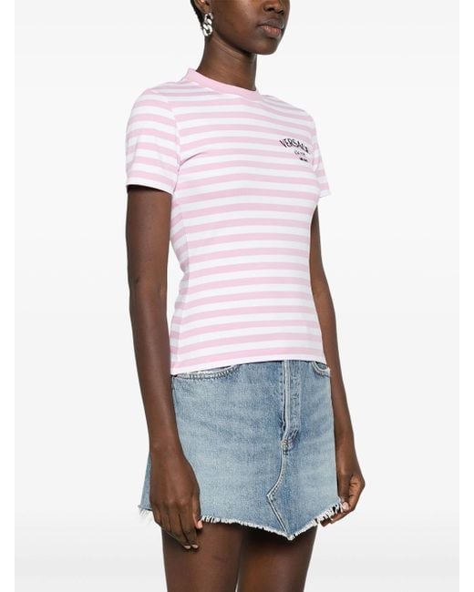Versace Pink Striped T-Shirt With Embroidery