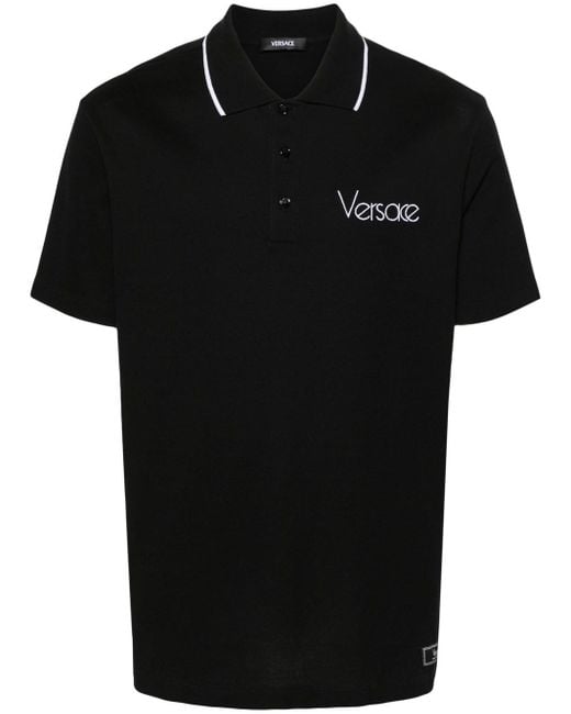 | Polo in cotone con logo e riga sul colletto | male | NERO | XL di Versace in Black da Uomo