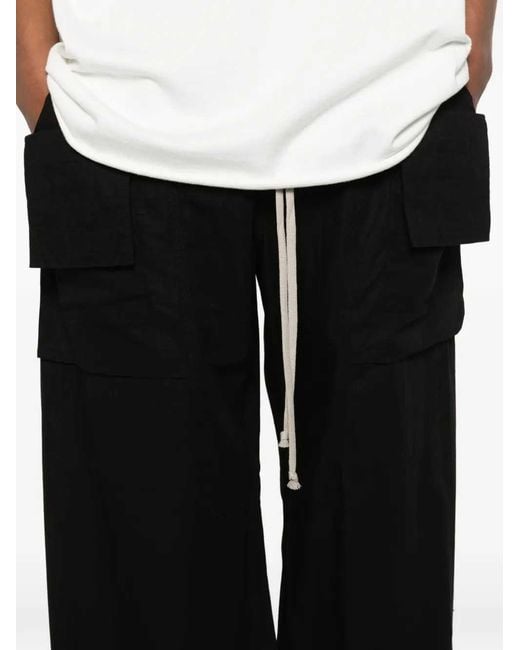 Rick Owens Black Cotton Drawstring Trousers for men