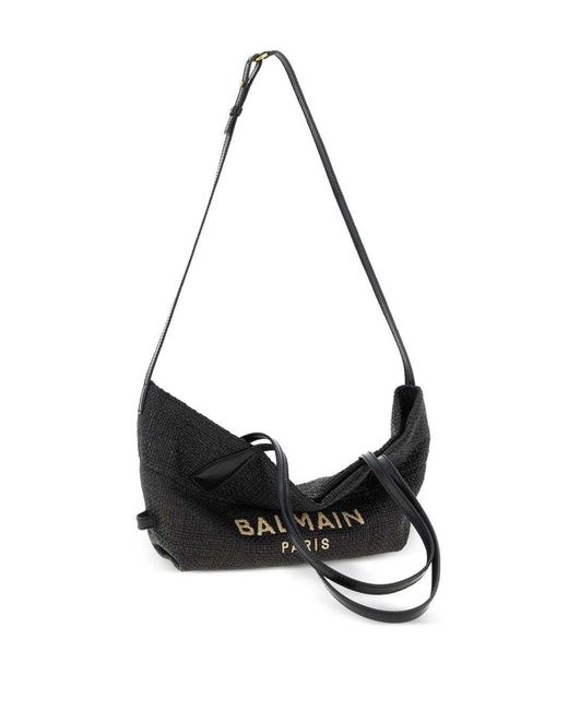 Balmain Black Track Small Rafia Tote