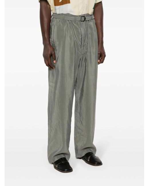 Lemaire Gray Tapered Silk Trousers for men