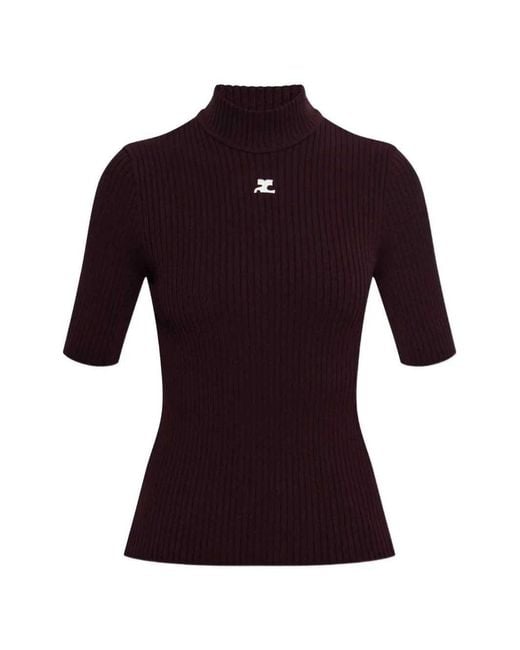 Courreges Purple Short-Sleeved Ribbed Sweater