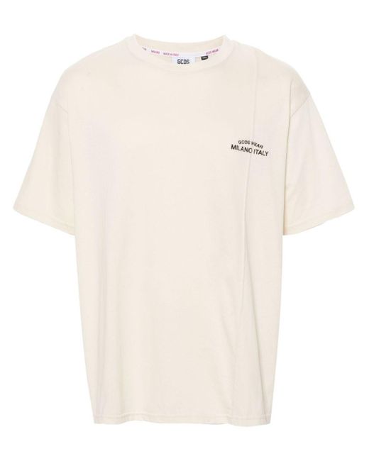 Gcds Natural Cotton T-Shirt With Embroidered Logo for men