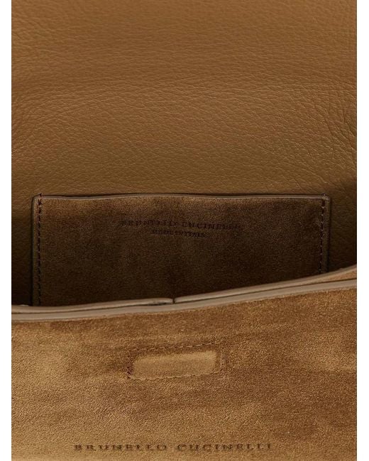 Brunello Cucinelli Brown Suede Clutch With Jewel Decoration