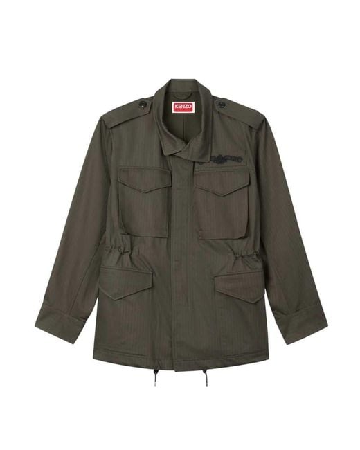 KENZO Green Paris Emblem' Cotton Herringbone Military Jacket for men
