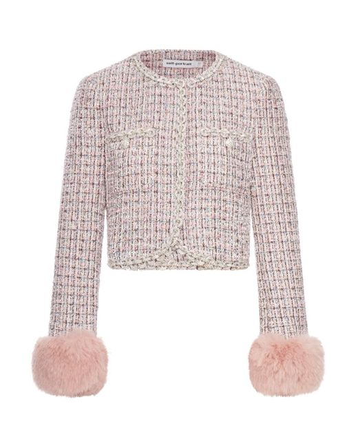 Self-Portrait White Jacket With Bouclé Fur Cuffs
