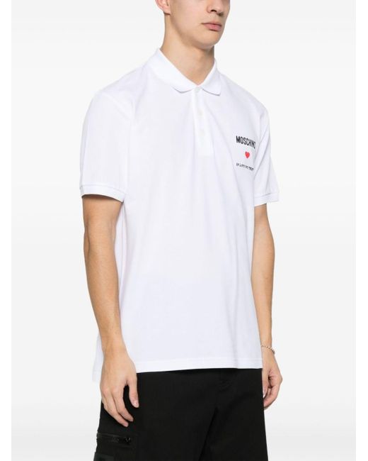 Moschino White Polo Shirt With Embroidery for men