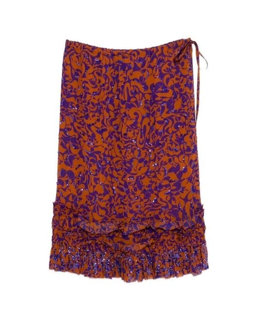 Dries Van Noten Red Skirt 00330-Scotts Emb 3006 W.W. Skirt