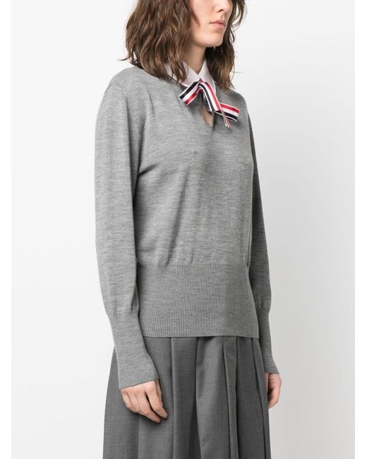 Thom Browne Gray Sweater With Ribbon