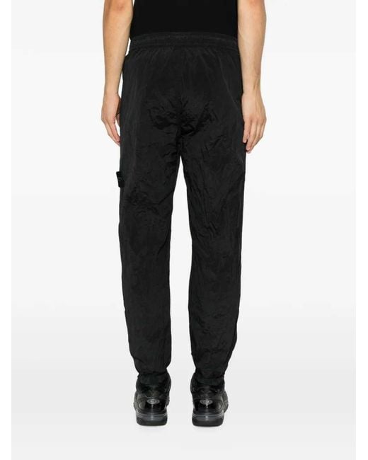 Stone Island Black Crinkled Sweatpants With Logo Patch for men