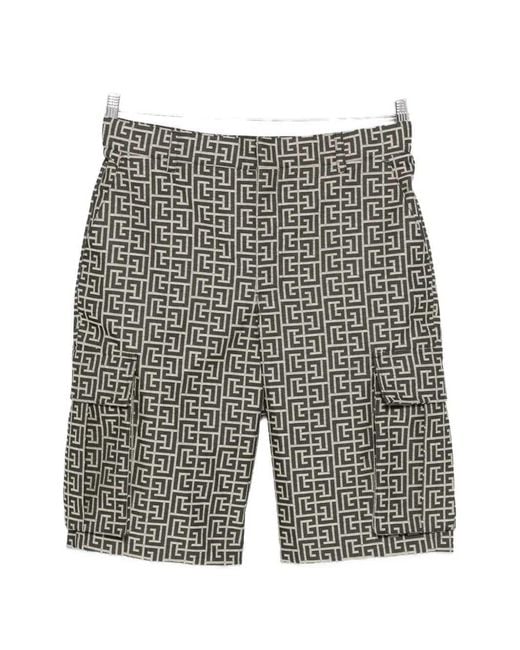 Balmain Gray Monogrammed Cargo Shorts for men