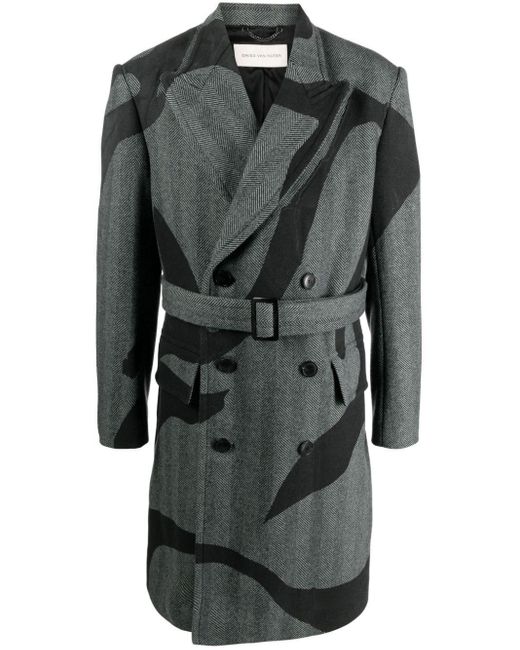 Dries Van Noten Black Printed Coat for men
