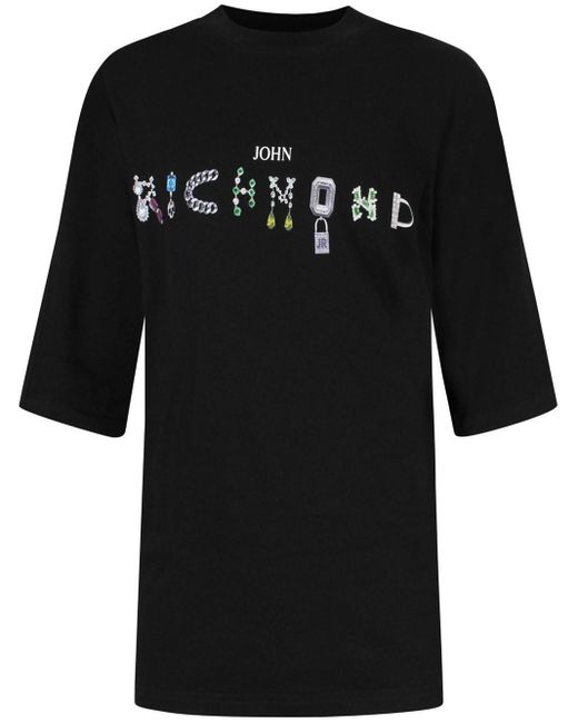 John Richmond Black T-Shirt With Central Logo for men