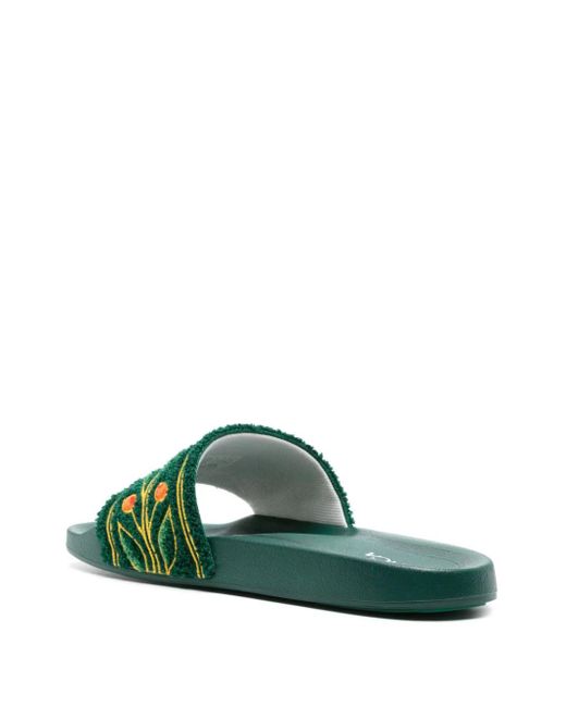 Casablancabrand Green Slide Sandals With Embroidery
