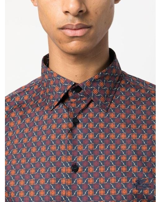 Etro Purple Geometric-print Button-up Shirt for men