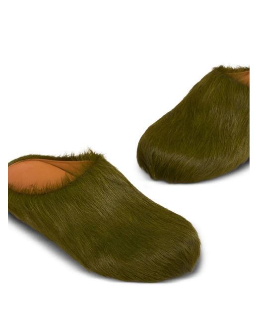 Marni Green Long Hair Calfskin Fussbett Sabot Shoes