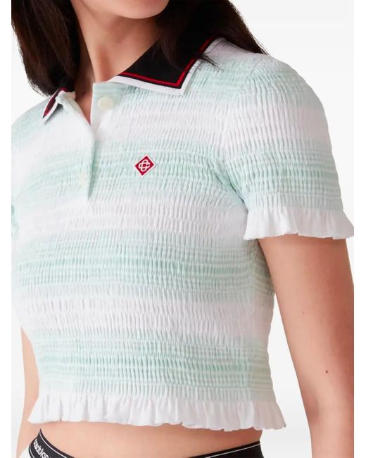 Casablanca White Striped Top With Ruffled Details