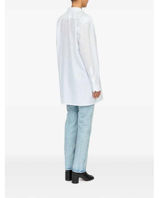 MM6 by Maison Margiela White Oversized Striped Shirt