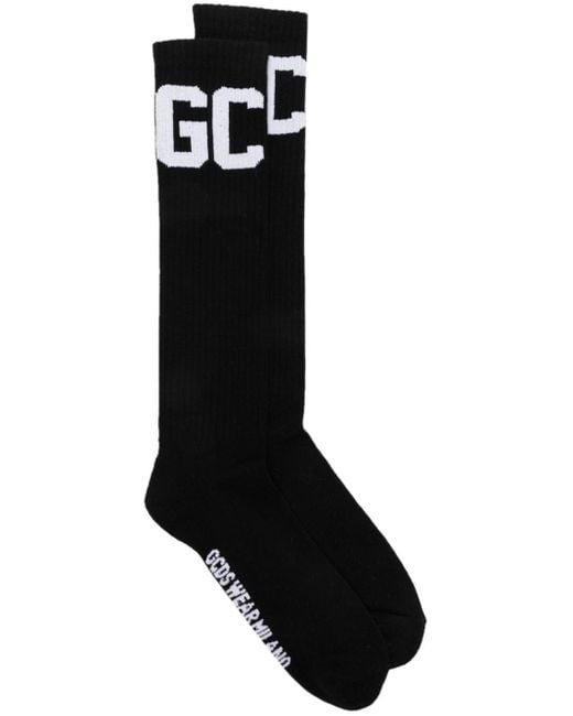 Gcds Black Ribbed Socks With Jacquard Logo