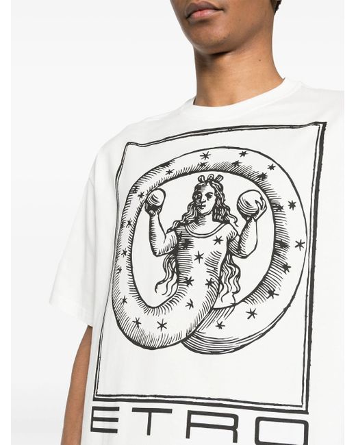 Etro White Cotton T-Shirt With Graphic Print for men