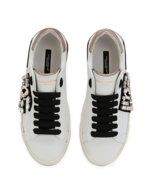 Sneakers Portofino Vintage In Pelle Con Dg Strass di Dolce & Gabbana in White