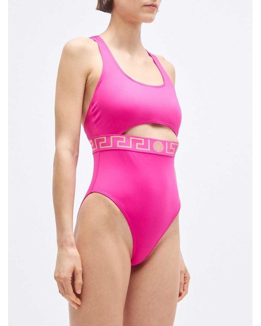 Versace Pink One-Piece Swimsuit With Greca Border