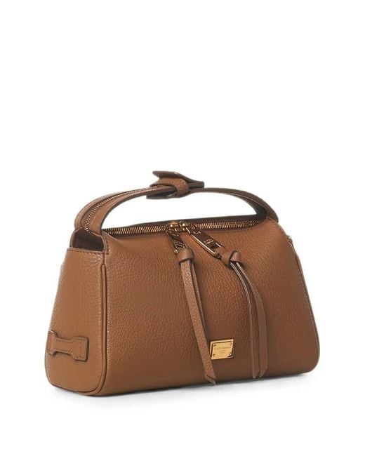 Dolce & Gabbana Brown Vittoria Leather Tote Bag With Logo Plaque