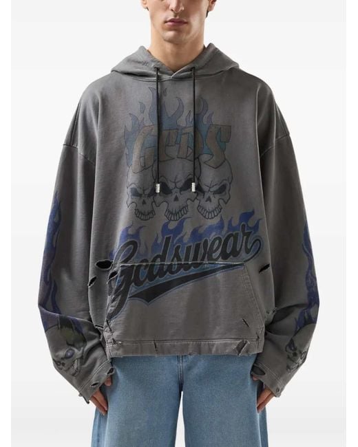 Gcds Gray Printed Hoodie for men