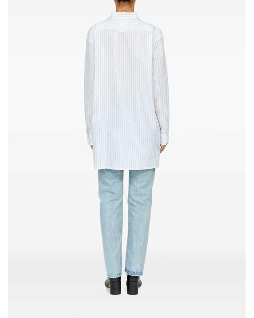 MM6 by Maison Margiela White Oversized Striped Shirt