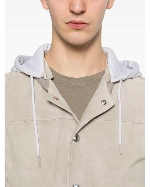 Eleventy White Suede-Texture Hooded Bomber Jacket