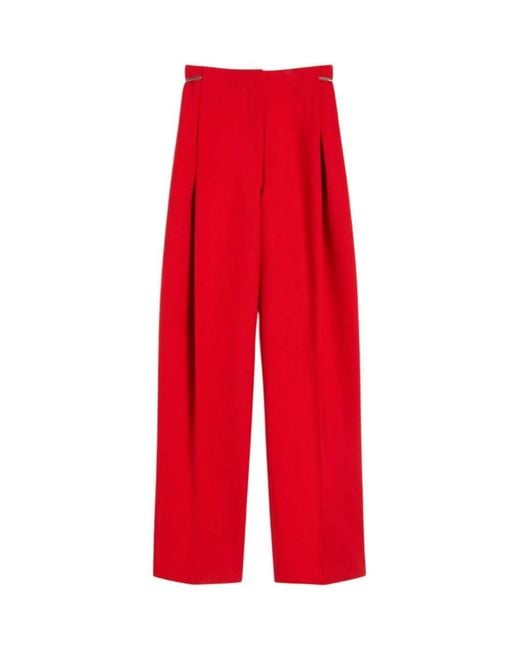 Sportmax Red Stretch Wool Pleated Pants